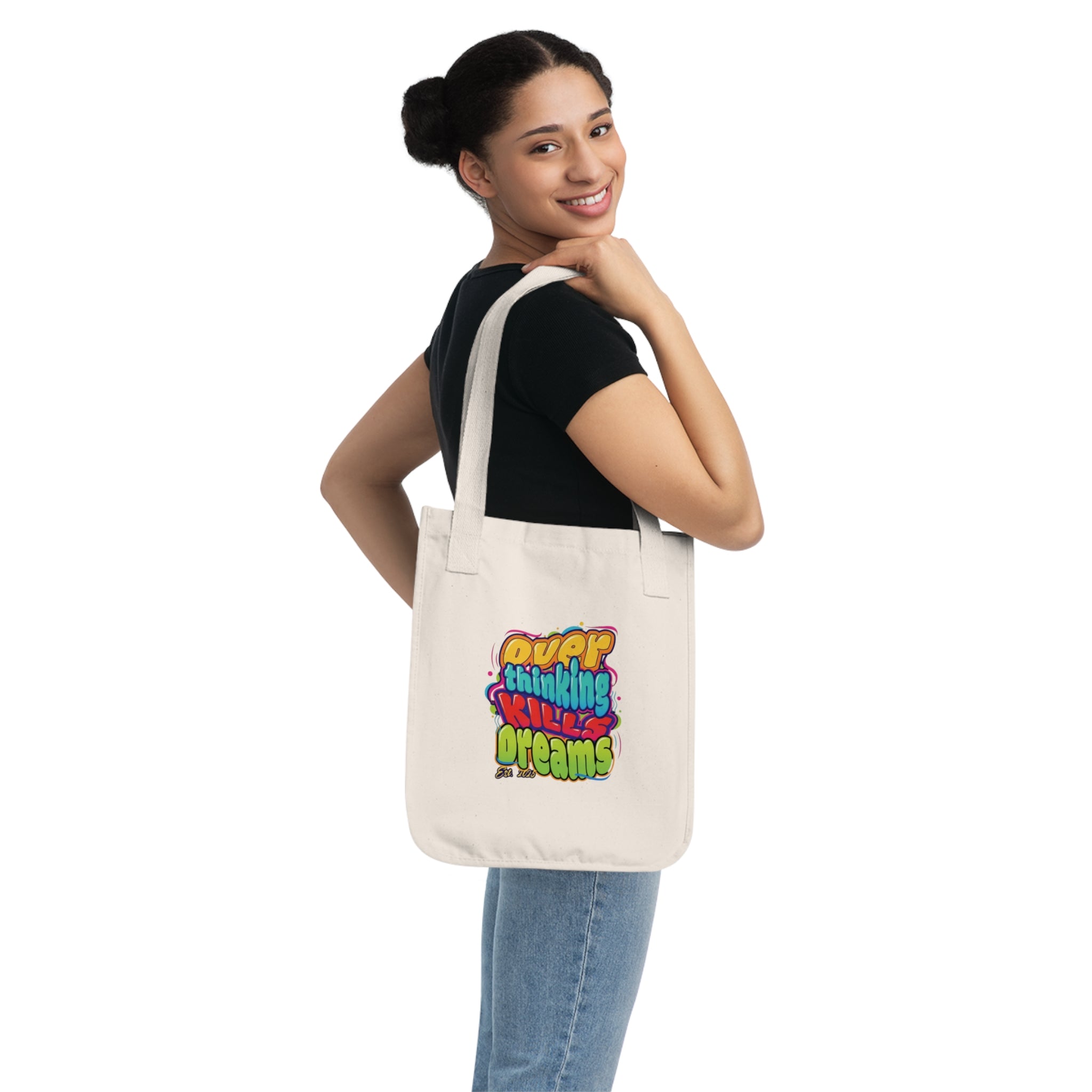 Colorful Organic Canvas Tote Bag with Motivational Quotes