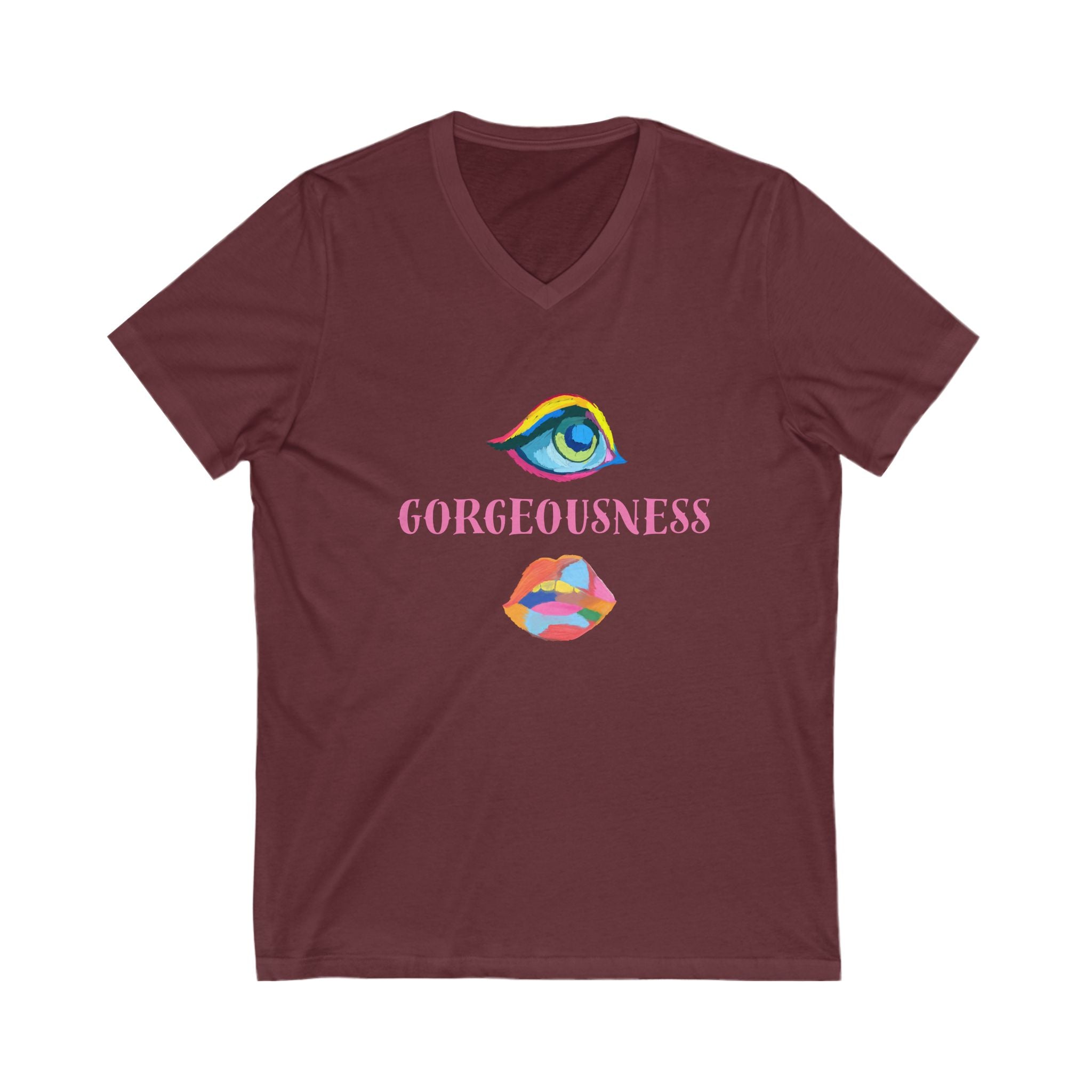 Gorgeousness V-Neck Tee, Unisex Graphic Shirt, Fashion Tee, Colorful Art Shirt, Trendy Gift, Casual Wear, Birthday Apparel