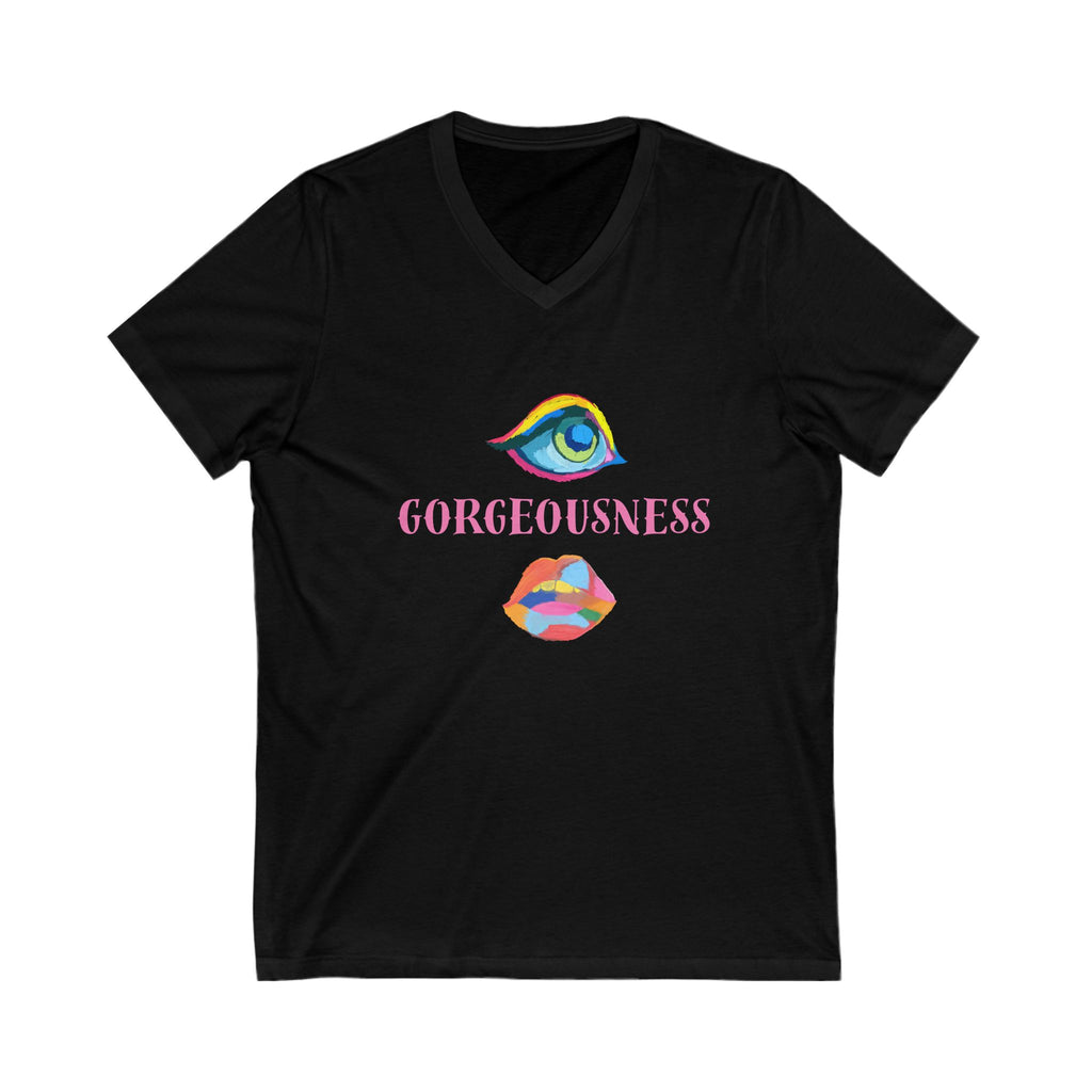 Gorgeousness V-Neck Tee, Unisex Graphic Shirt, Fashion Tee, Colorful Art Shirt, Trendy Gift, Casual Wear, Birthday Apparel