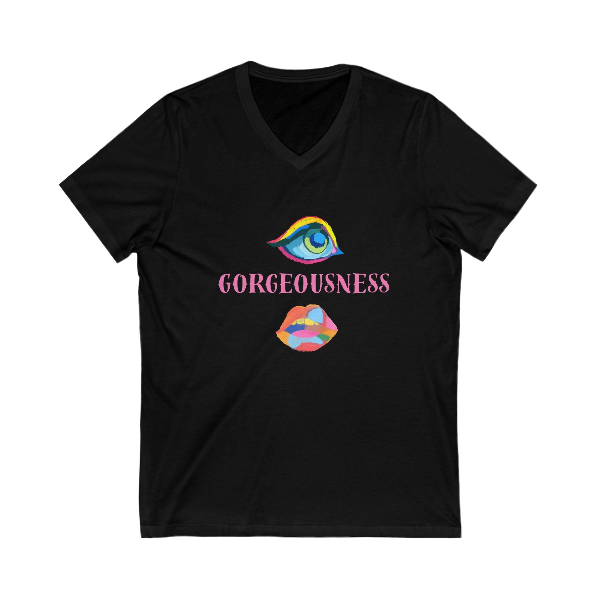 Gorgeousness V-Neck Tee, Unisex Graphic Shirt, Fashion Tee, Colorful Art Shirt, Trendy Gift, Casual Wear, Birthday Apparel