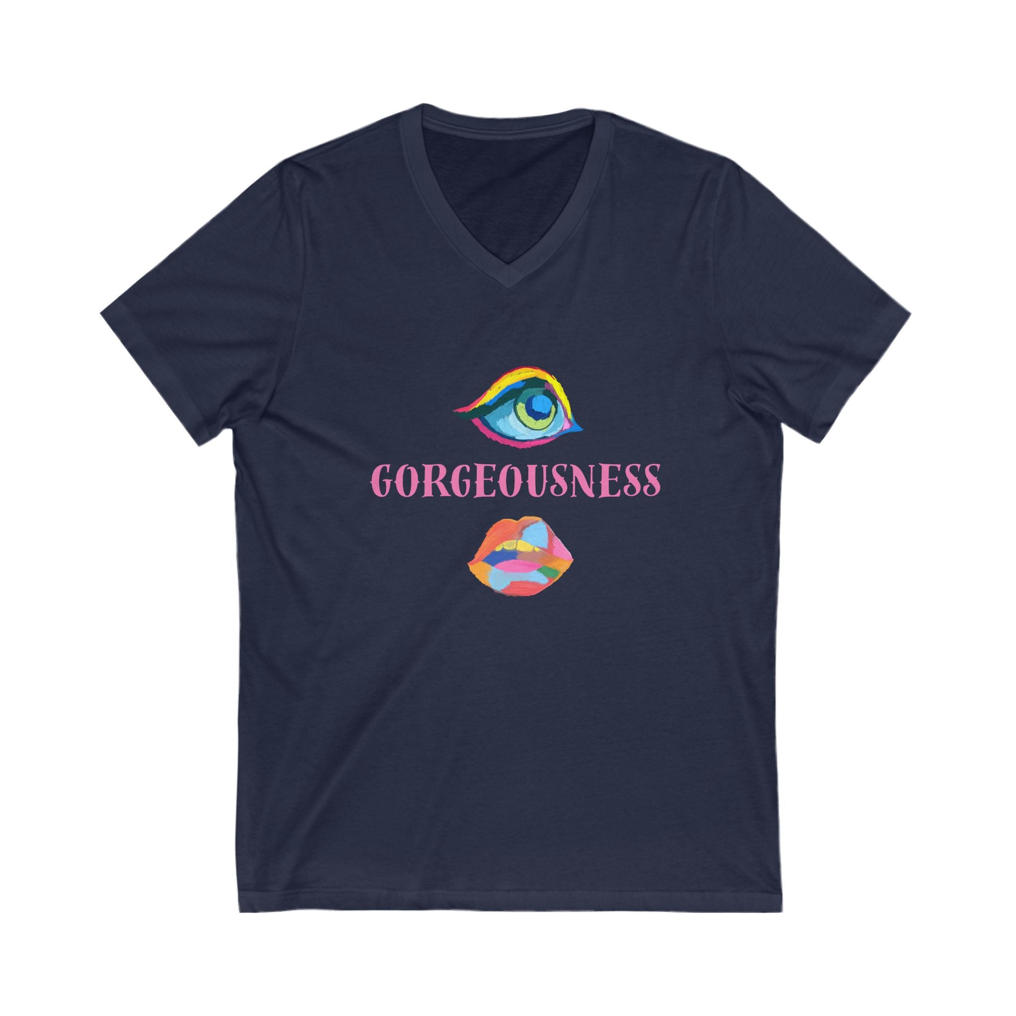 Gorgeousness V-Neck Tee, Unisex Graphic Shirt, Fashion Tee, Colorful Art Shirt, Trendy Gift, Casual Wear, Birthday Apparel