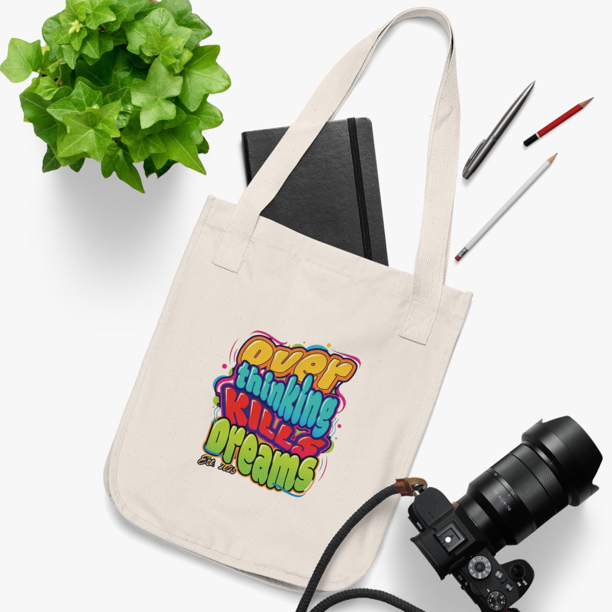 Colorful Organic Canvas Tote Bag with Motivational Quotes
